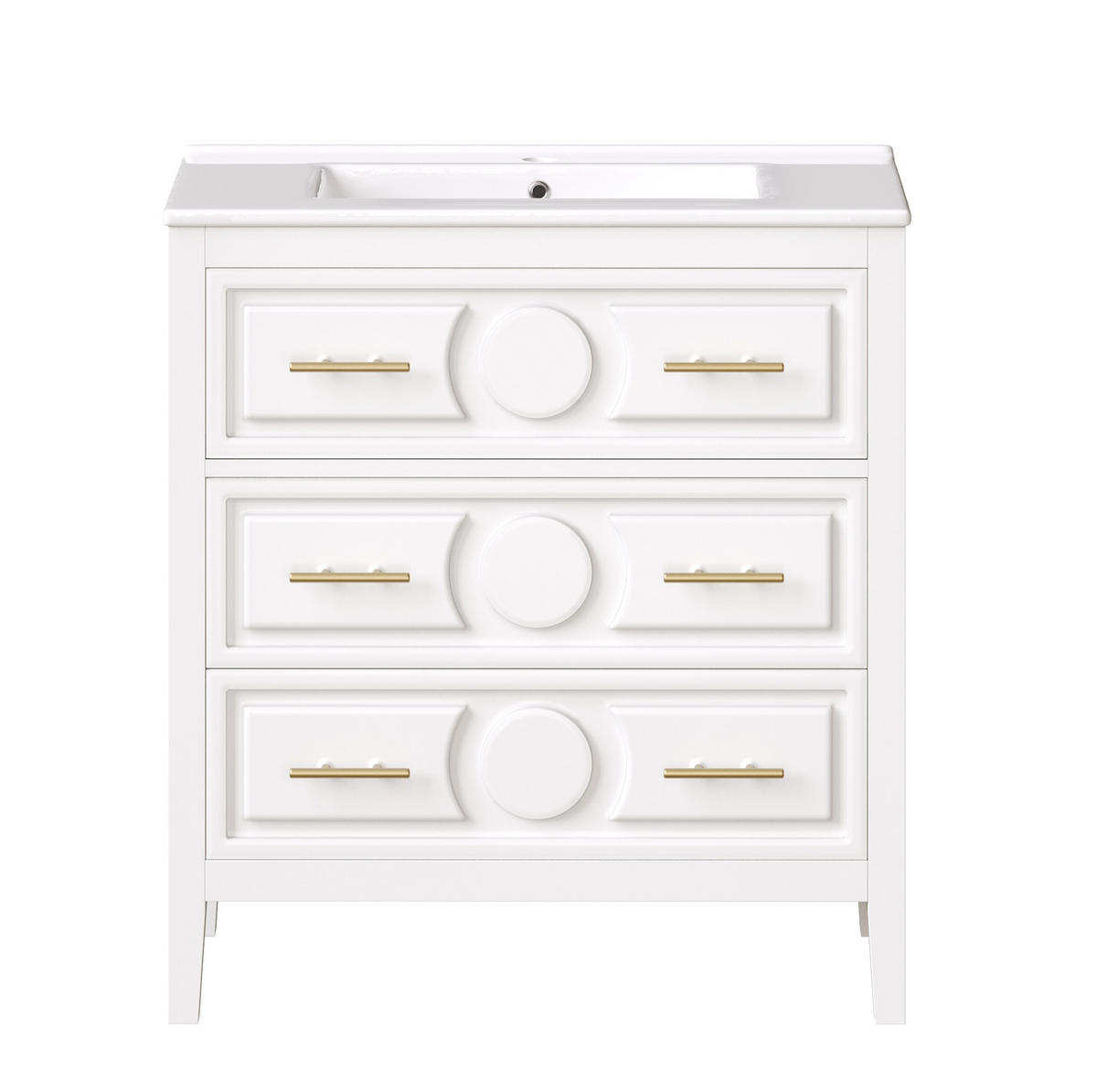 BADEZIMMERUNTERSCHRANK aus MDF 81x46,5x86,5 cm Weiß mit Keramikbecken, 3 Schubladen und Soft-Close - Weiß, Holzwerkstoff (81/86.5/46.5cm) - Modfu