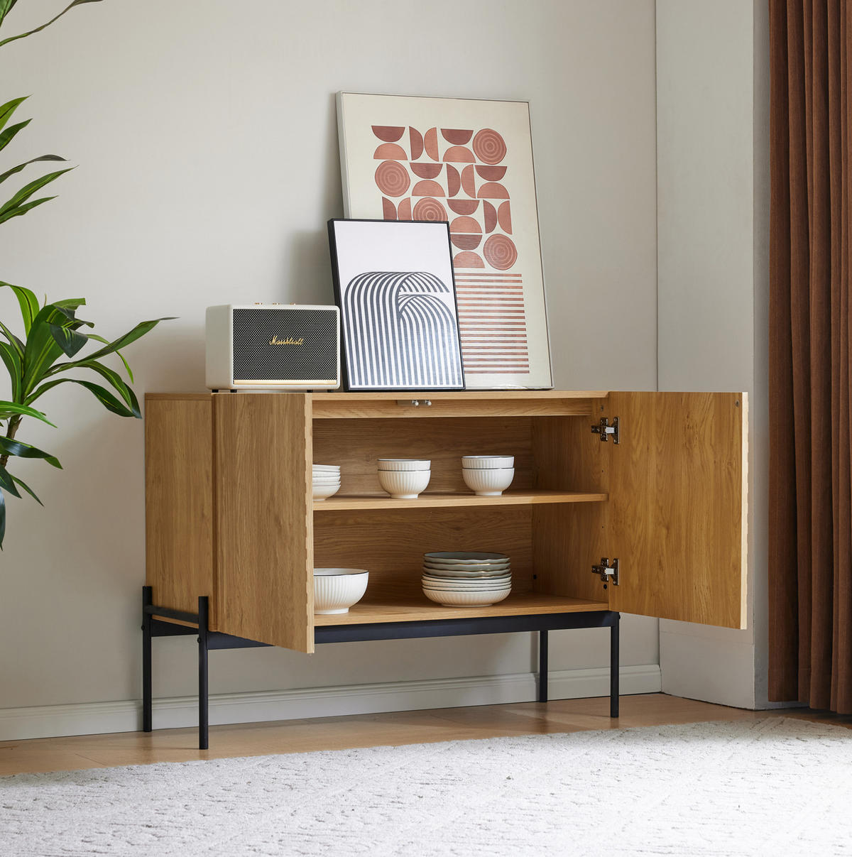 SIDEBOARD 100/40/75 cm aus Spanplatte mit Metallbeinen Natur - Naturfarben, Holzwerkstoff (100/75/40cm) - Modenvie