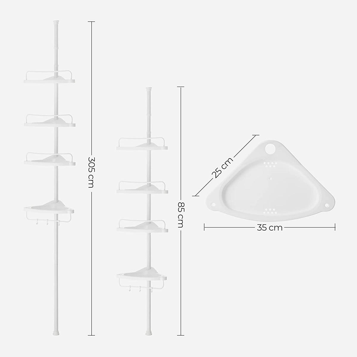 DUSCHREGAL mit 4 Ablagen - H85/305 cm, verstellbar - Weiß, Metall (25/85/35cm) - Calicosy