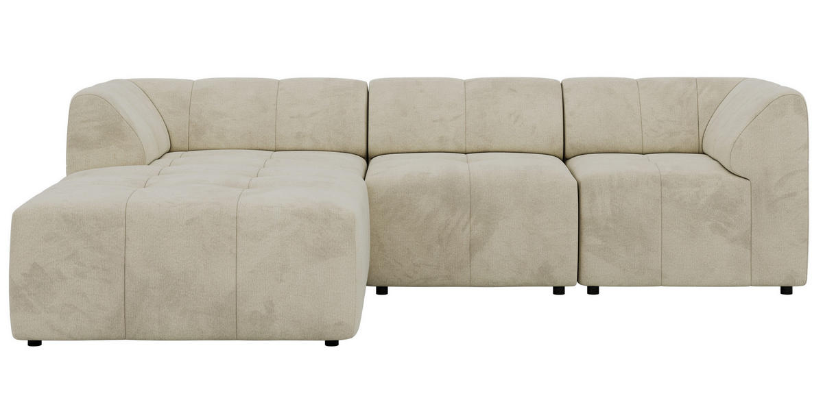 ECKSOFA VORITA L 3M - Beige Velvet - Links Seite - Beige/Schwarz, Kunststoff/Textil (267/176cm) - MKS