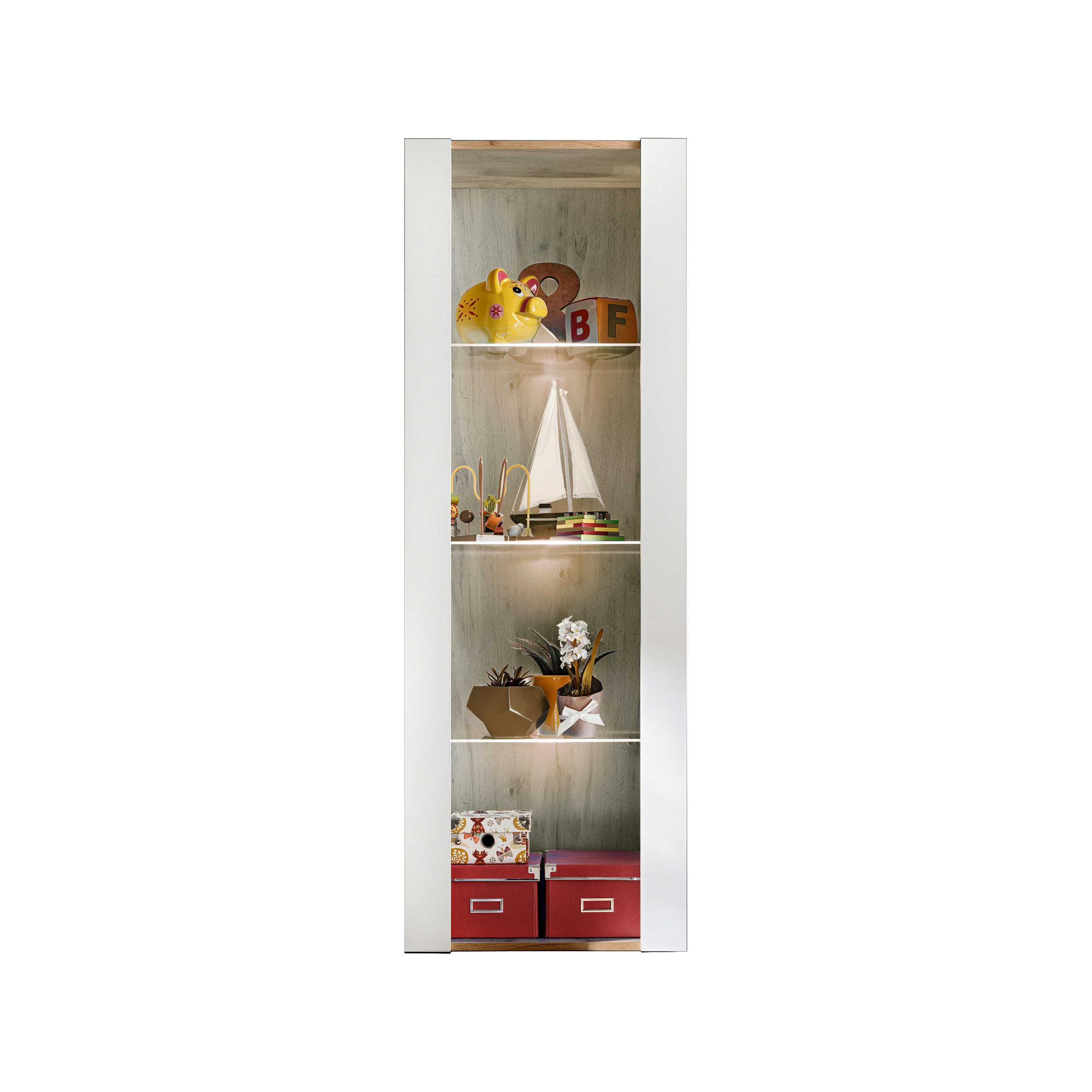 VITRINE TIVOLI, Eiche Wotan + Weiß - Eiche Wotan/Weiß, Glas/Holzwerkstoff (55/159/35cm) - Komodee