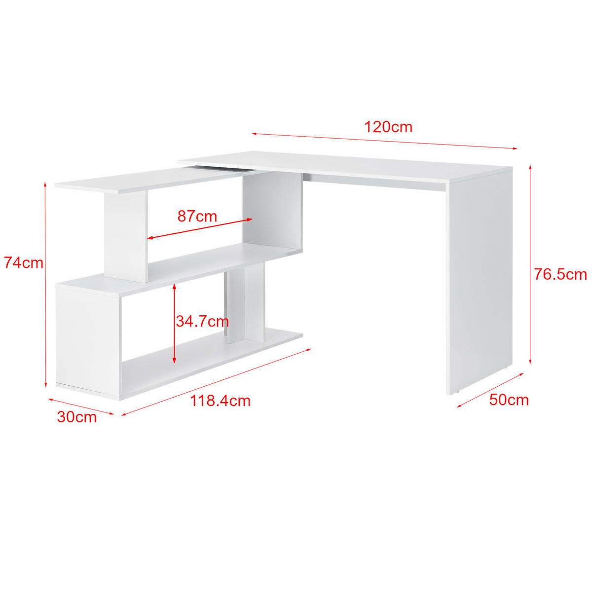 SCHREIBTISCH Arendal - Weiß, Holzwerkstoff (50/120/76.5cm) - [en.casa]