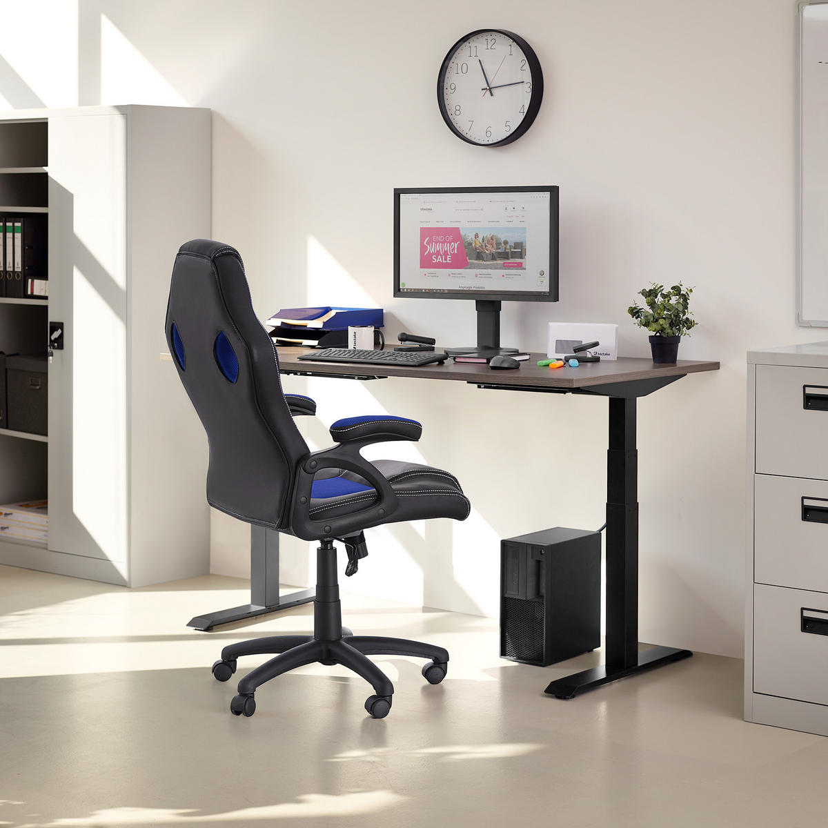 BÜROSTUHL Tyson,Belastbarkeit 120 kg,schwarz/blau - Blau/Schwarz, Textil (65/121.5/66cm) - tectake