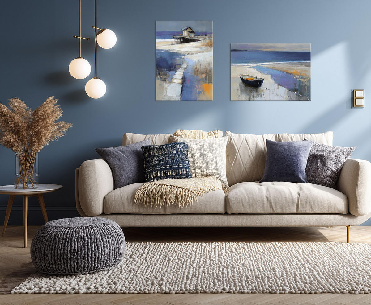 LEINWANDBILD 50x70 cm Strand blau Bild Wohnzimmer - Beige, Textil (50/70cm) - artissimo