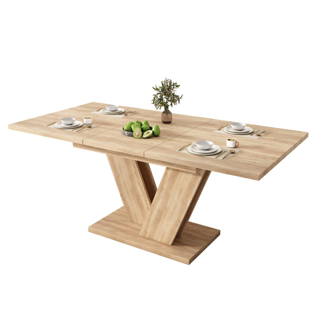 ESSTISCH 140/180/80 cm ausziehbar mit V-förmigen Metallbeinen und MDF-Tischplatte, Eichefarben - Eichefarben, Holzwerkstoff (180/80/75.5cm) - Redom