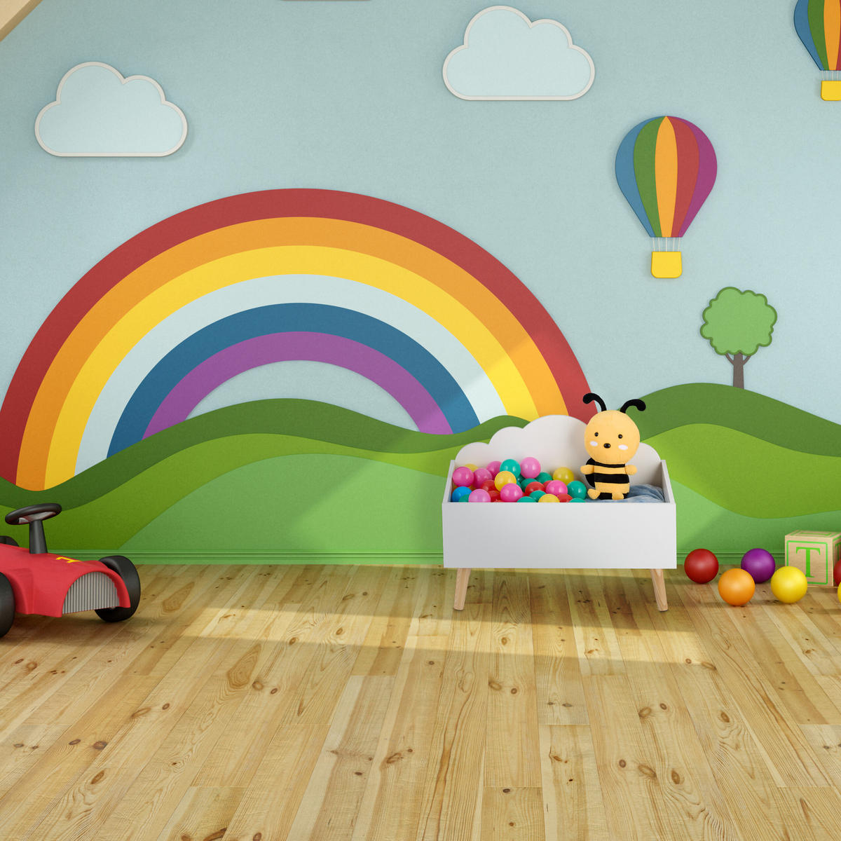 TRUHLA Bílá na hračky motiv mraků MDF - bílá, dřevo/kompozitní dřevo (60/30cm) - Relaxdays