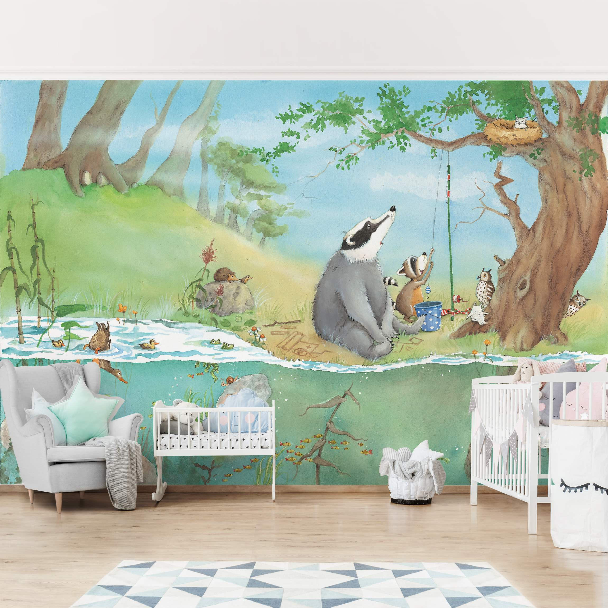 FOTOTAPETE Wassili Waschbär - Ein Fahrstuhl für Elsa 432/290 cm - Rosa, Papier (432/290cm) - Bilderwelten