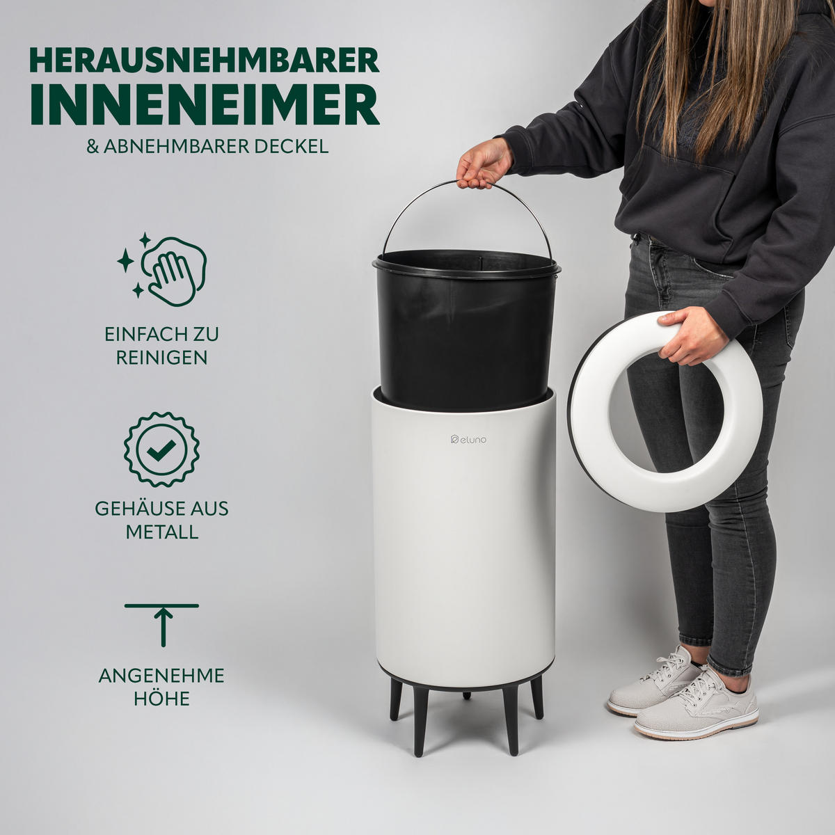 ABFALLEIMER, 36 Liter, aus Metall, weiß - Weiß, Metall (36/70/36cm) - eluno