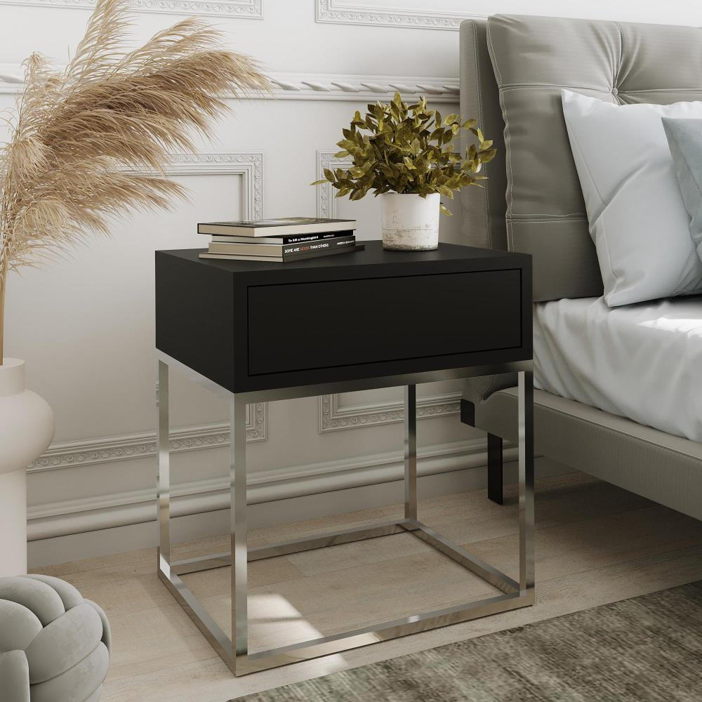 NACHTSCHRANK Kay 45/50/35 schwarz - Chromfarben/Silberfarben, Holzwerkstoff/Metall (45/50/35cm) - Beautysofa
