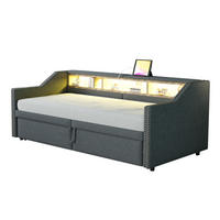 SCHLAFSOFA ausziehbar 90/180x200 cm mit USB und LED Dark Gray - Dunkelgrau, Metall (90/200cm) - Meubliv