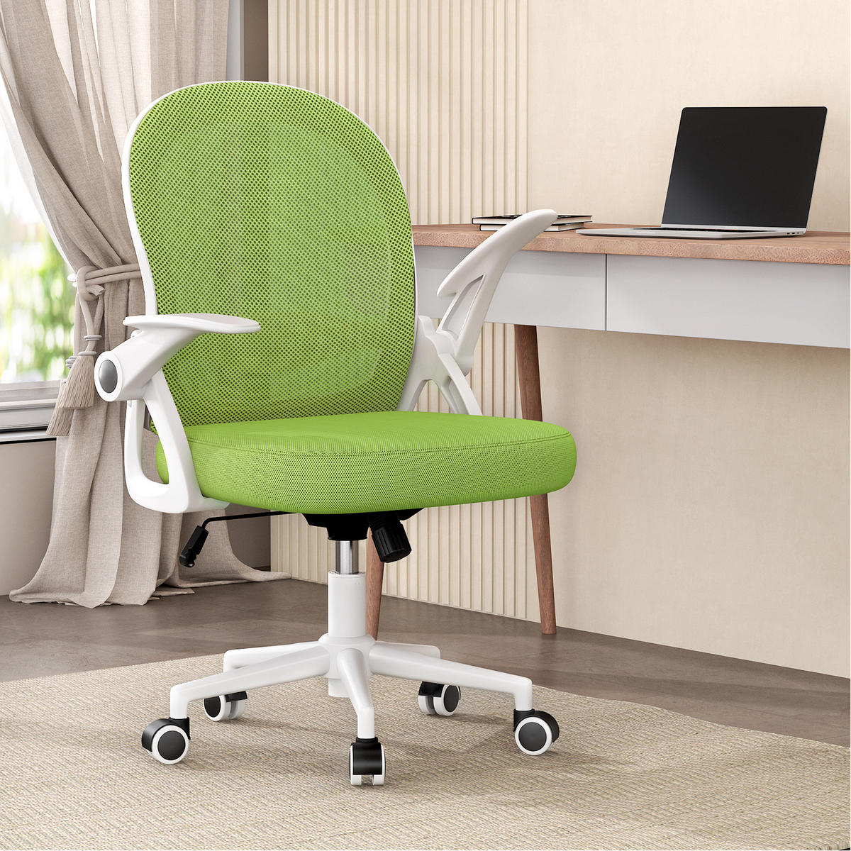 BÜROSTUHL Weiß-Bright Green ergonomisch mit Mesh Rückenlehne - Hellgrün, Metall (25/53/56cm) - Rattrix