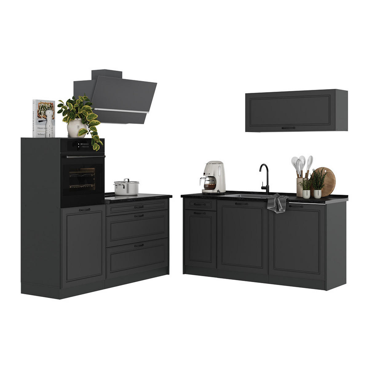 KUCHYNKA R-Line, Antracitový vidiecky dom/antracitová, 160 cm antrasiitti työtaso - antracitová, kompozitné drevo (160/143/60cm) - Vicco