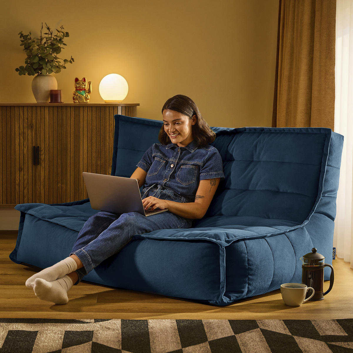 SITZSACK Sofa Kota aus Samt - Dunkelblau, Textil (140/72/100cm) - icon