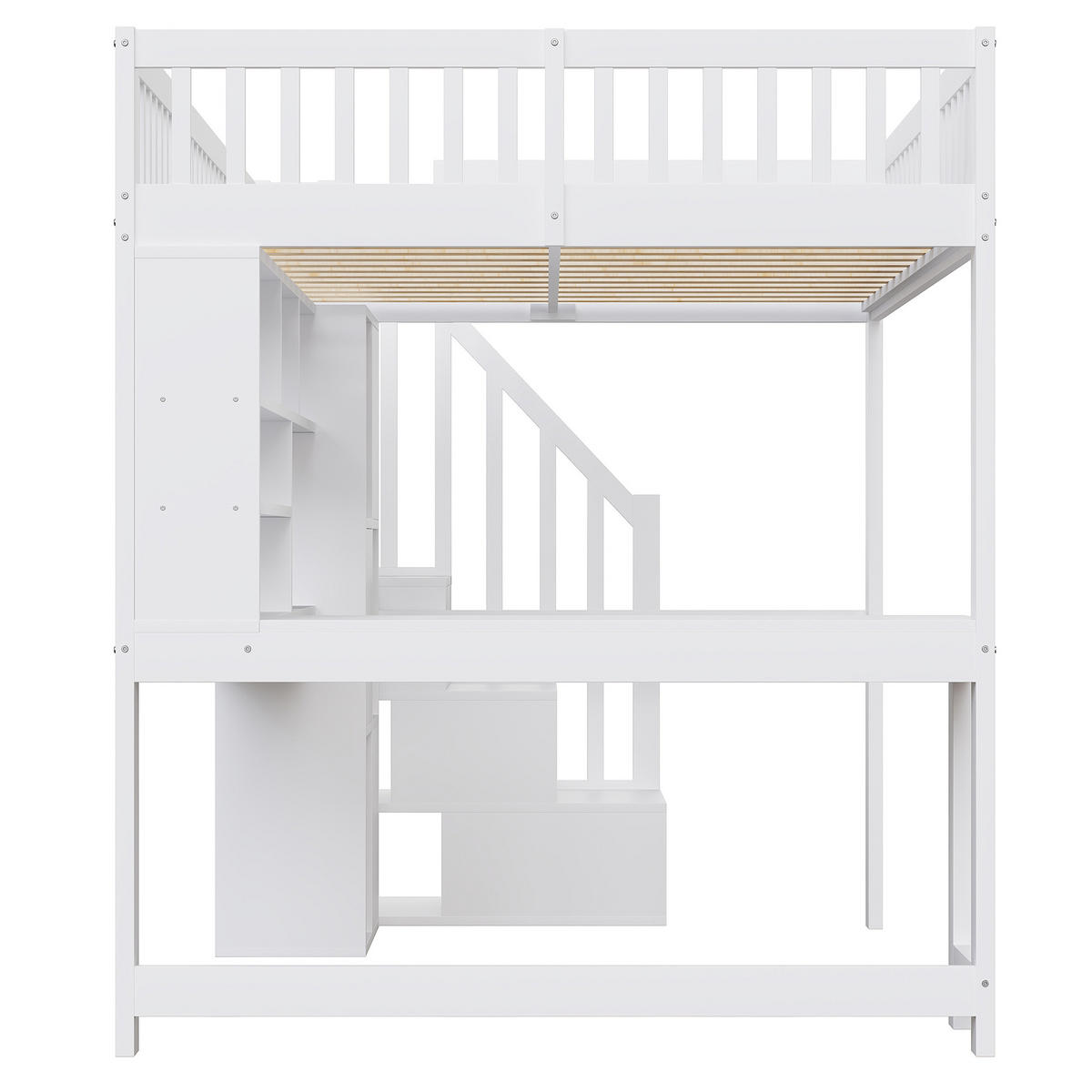 HOCHBETT 140x200cm Weiß LED-Licht Ablageleiter Schreibtisch - Weiß, Holz (140/200cm) - FLIEKS