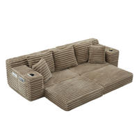 SCHLAFSOFA aus Cord mit Getränkehaltern und Kissen, Khaki - Sandfarben, Textil (107.48/34.25/38.58cm)