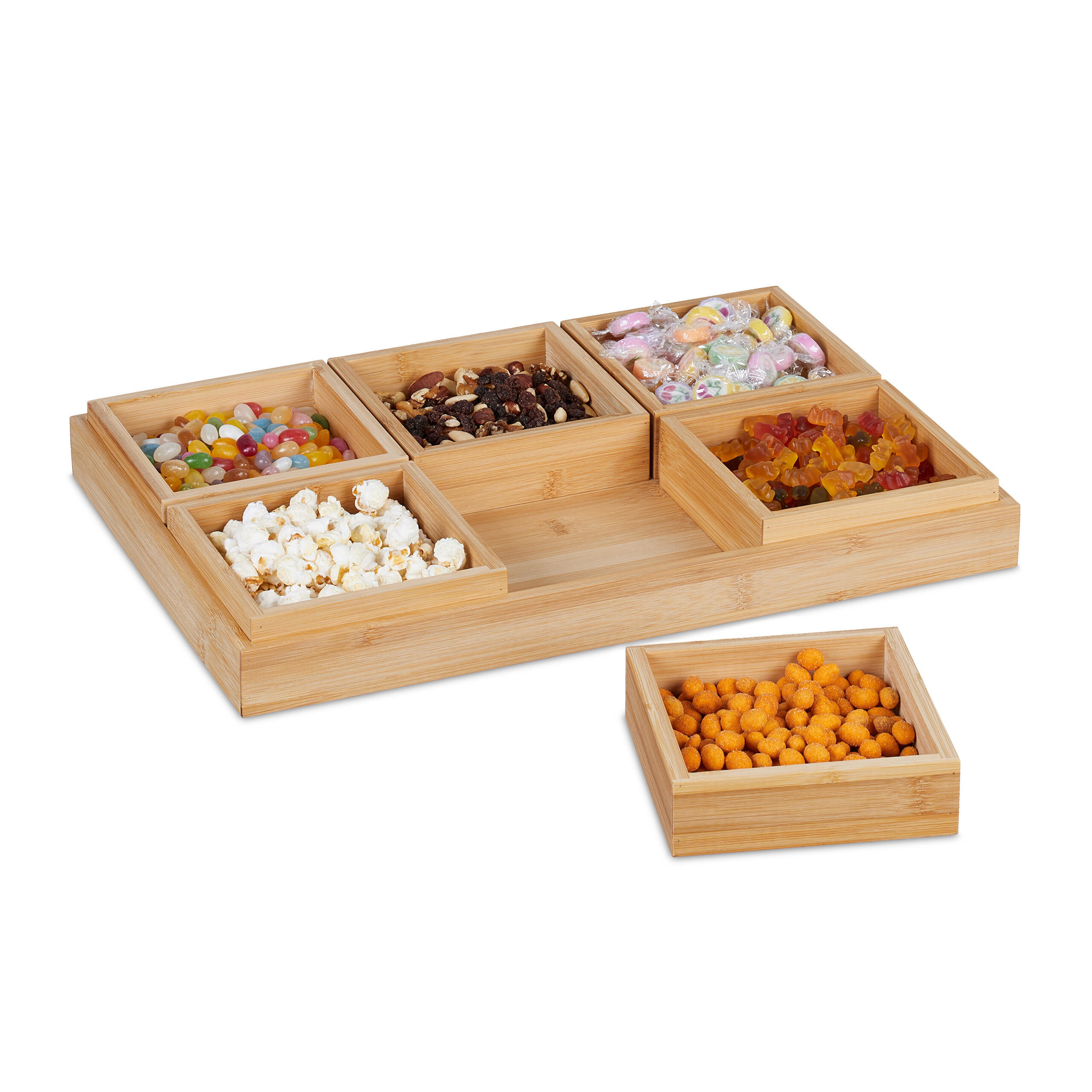 7-TLG.SNACKSCHALEN-SET - Hellbraun, Holz (47/5.5/32.5cm) - Relaxdays