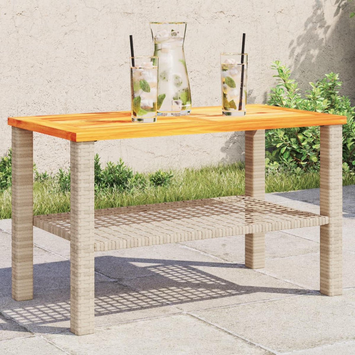 GARTENTISCH Beige 70/38/42 Cm Poly Rattan Akazienholz - Beige, Kunststoff (70/38/42cm) - vidaXL