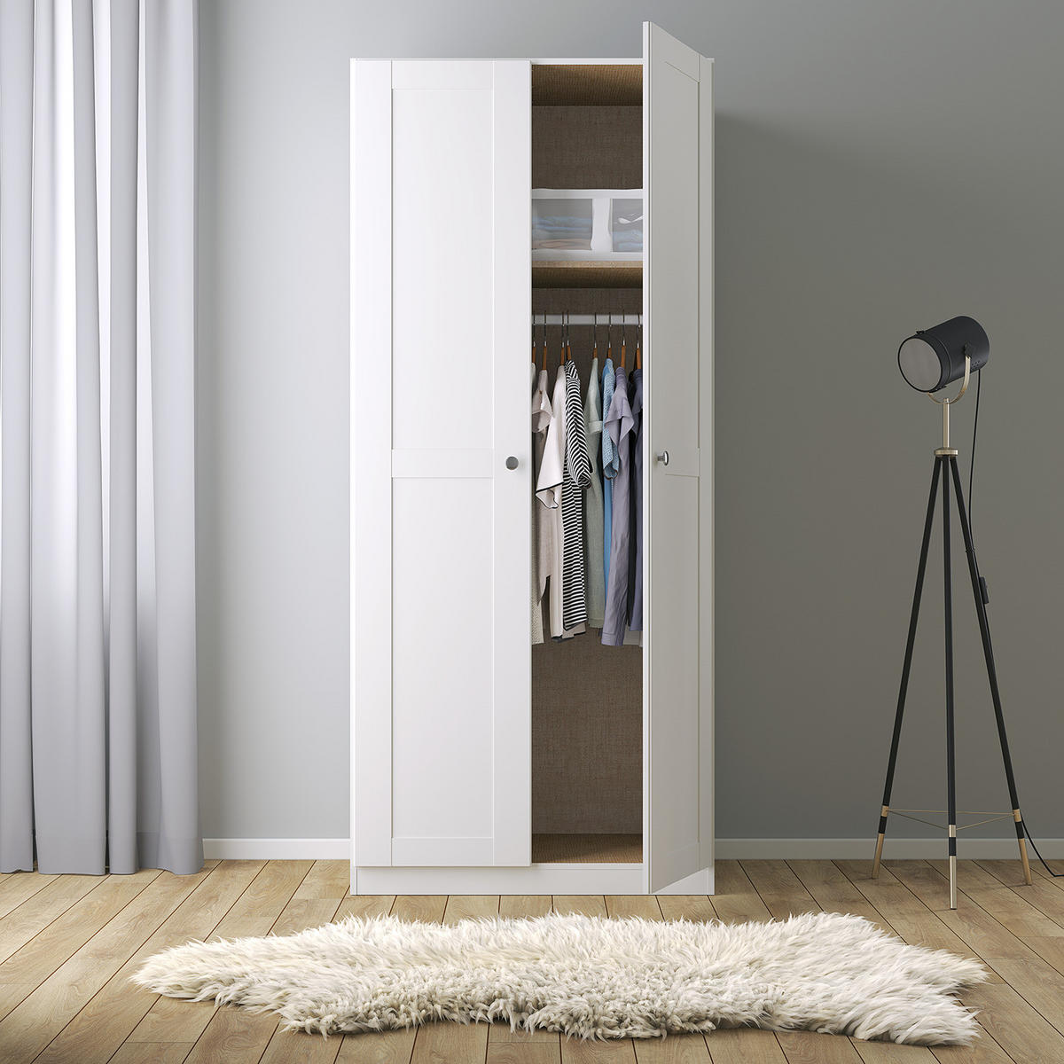 DREHTÜRENSCHRANK - Spanplatte - Alpinweiß - Weiß, Holzwerkstoff (91/210/54cm) - home24
