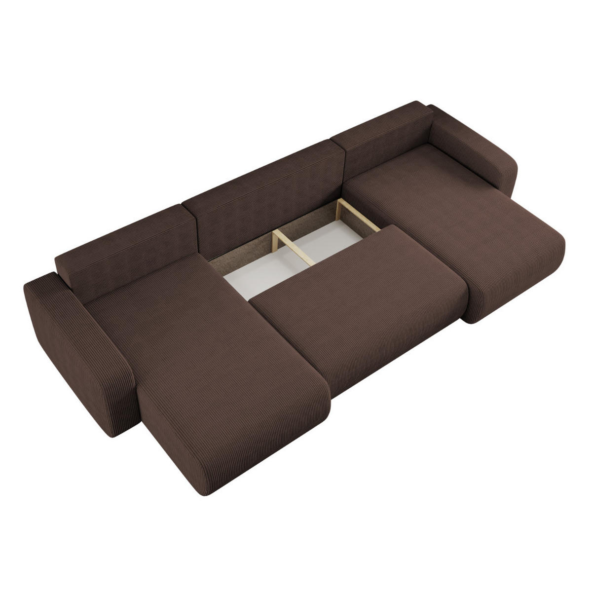 ECKSOFA U-Form Mit Schlaffunktion Und Bettkasten MILANO Dicker Cord Braun - Braun, Holz/Textil (312/145cm) - Kaiser Möbel