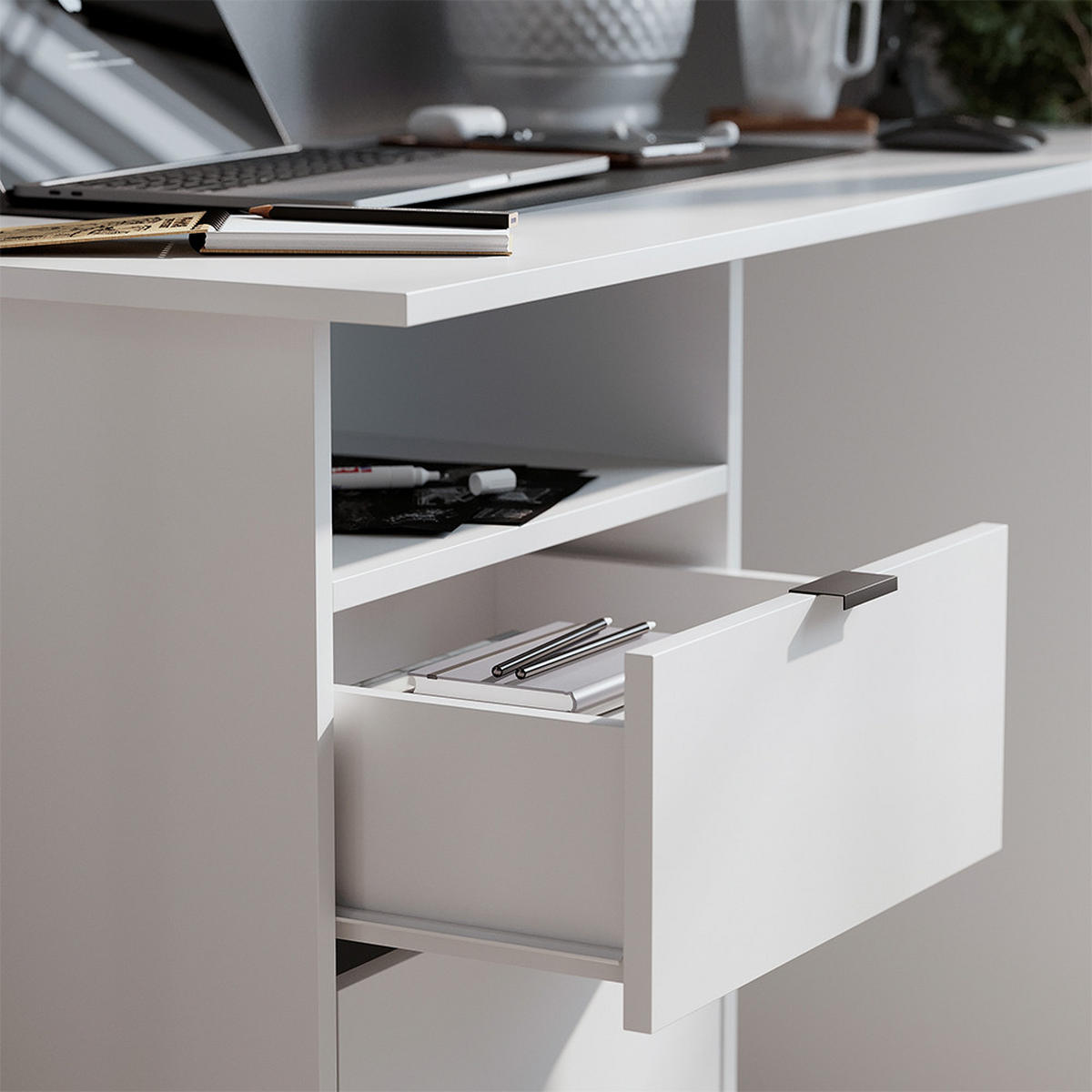SCHREIBTISCH Meiko Weiß 105 x 50 cm mit Schubladen - Weiß, Holzwerkstoff (50/105/76.5cm) - Vicco