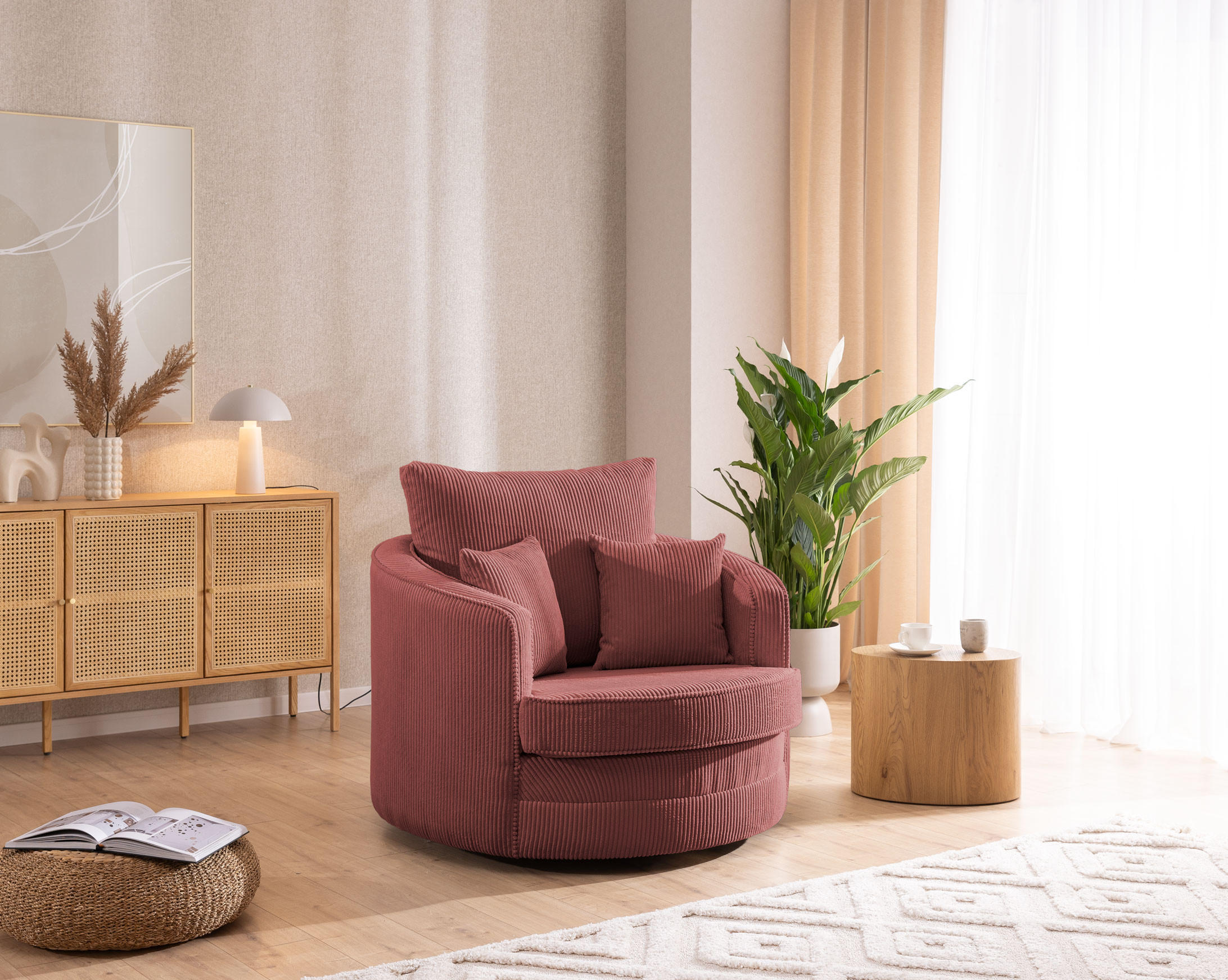 Thumbnail - S-Style Möbel Drehsessel, Terracotta, Textil, Echtholz,Buche, Birke, 1-Sitzer, Füllung: Polyetherschaumkern,Silikon,Poly...