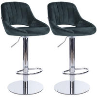BARHOCKER 2er Set Samt Dunkelgrau - Chromfarben/Dunkelgrau, Textil/Metall (47/83/48cm) - CLP