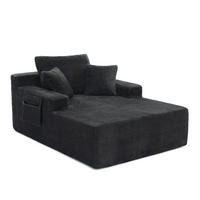 SOFA mit Seitentaschen und Kissen Cord Schwarz - Schwarz, Kunststoff (70/150/110cm) - Meubliv