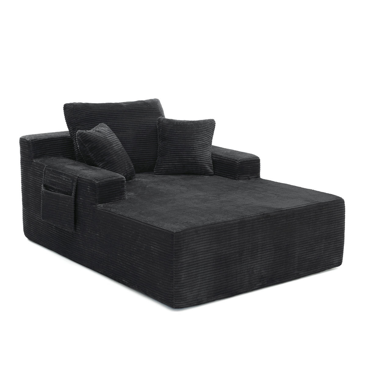 SOFAELEMENT 150/110/70 cm Schwarz Cord mit 2 Staufächer - Schwarz, Textil (70/150/110cm) - Oxeza