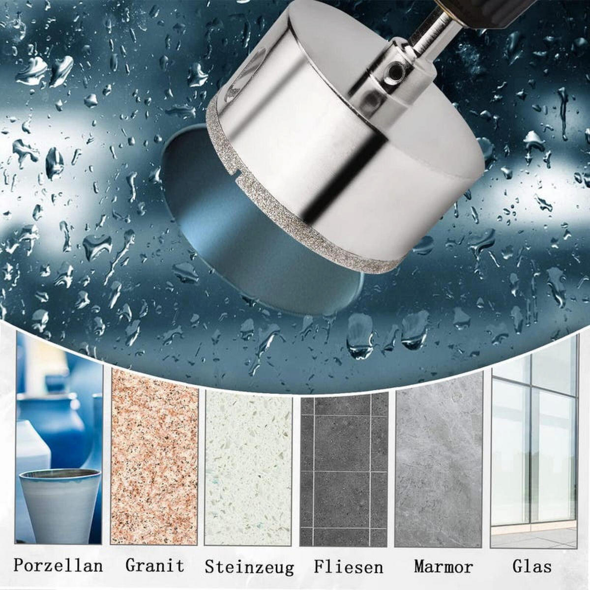 BOHRER - Mit Zentrierbohrer, diamantbeschichtet, geeignet für Glas, Fliesen, Keramik, Marmor (100 mm) - Silberfarben, Metall (5.5/10/1cm) - DCA