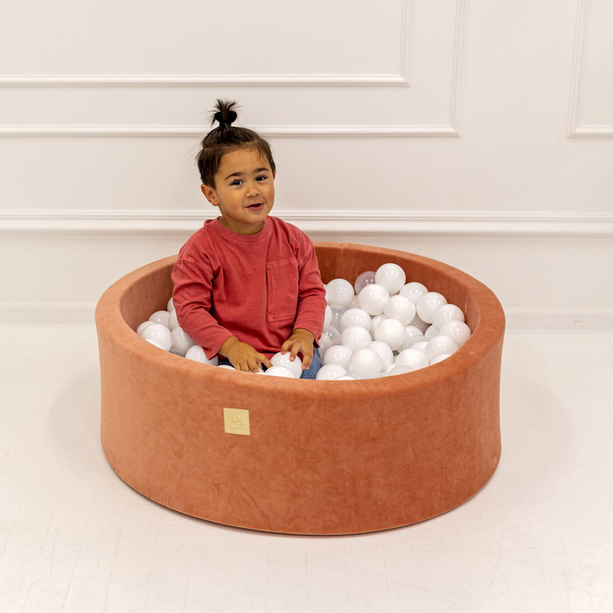 BÄLLEBAD für Kinder, Samt, Marsala Rot - Transparent/Dunkelorange, Textil (90/90/30cm) - MeowBaby