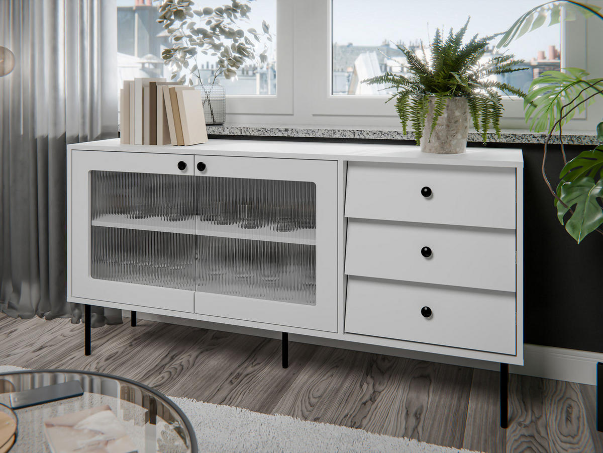 SIDEBOARD Valerio 150 - Schwarz/Weiß, Holzwerkstoff/Kunststoff (150/75/39cm) - MIRJAN24