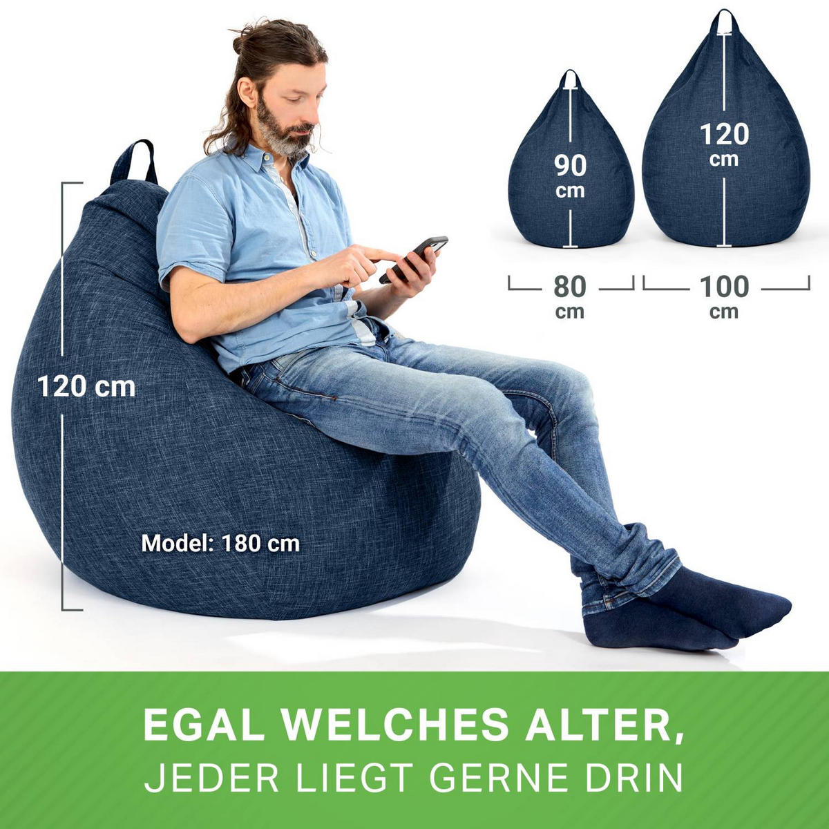 SITZSACK Indoor "Home Linen" - 200 Liter - Dunkelblau, Textil (80/90/50cm) - Green Bean