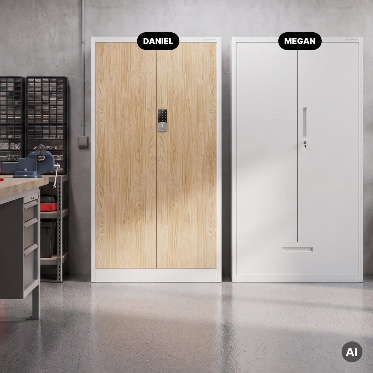 BÜROSCHRANK DANIEL mit Zahlenschloss 185x90x40 cm - Weiß/Sonoma Eiche, Metall (90/185/40cm) - Jan Nowak