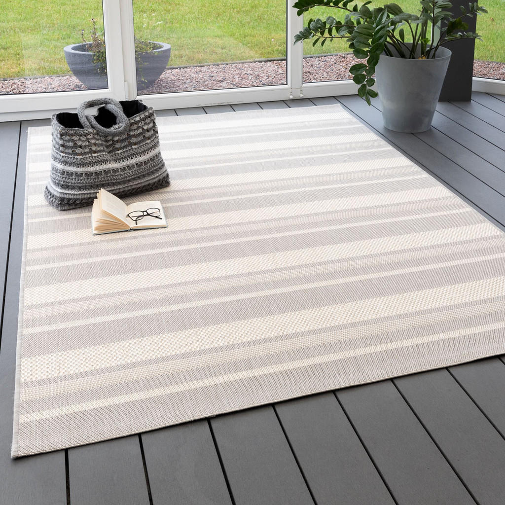 Thumbnail - Steffensmeier Outdoorteppich, Grau, Textil, Gestreift, Rechteckig, 240x330 cm, wasserabweisend, Teppiche & Böden, Teppic...