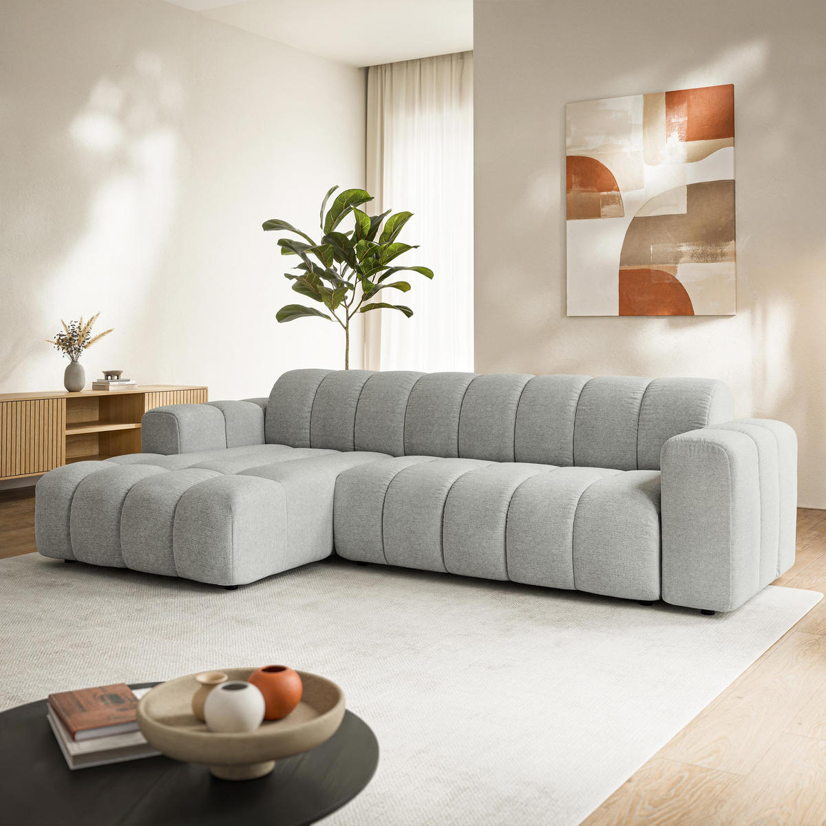 ROHOVÁ Sedačka SETIA ARAGON 83, Světle šedá - černá/světle šedá, dřevo/textil (304/165cm) - MASSENO