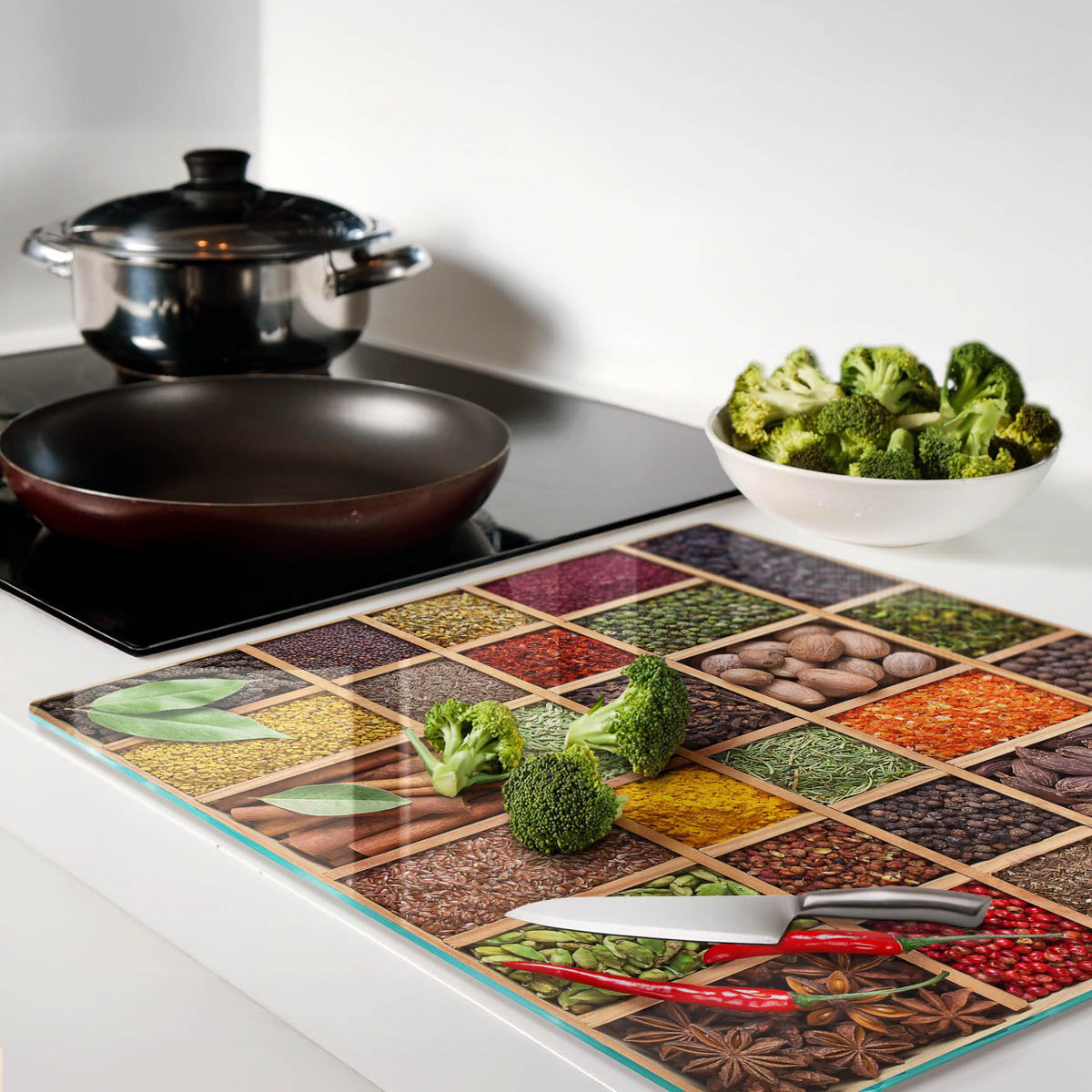 GLASPLATTE 60x52 cm Gewürze und Kräuter - Multicolor, Glas (60/0.4/52cm) - TULUP