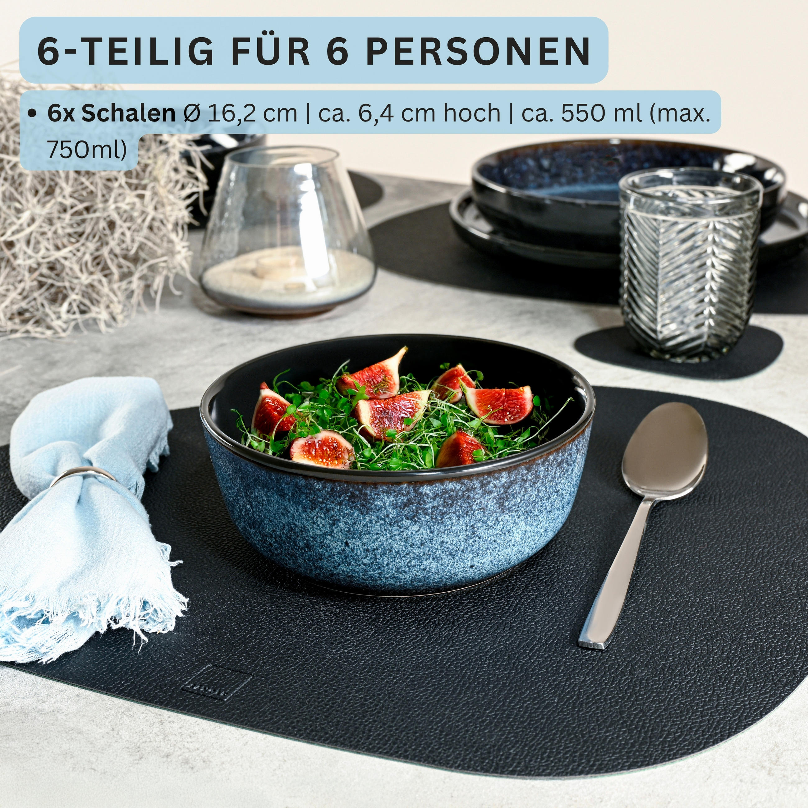 SCHALEN SET OSAKA - 6 teilig aus Steingut - Blau, Stein (16.2cm) - Sänger