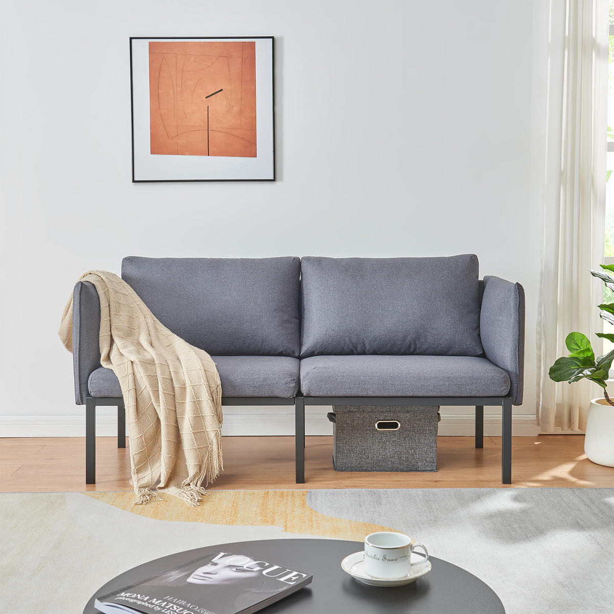 2-SITZER-SOFA Kamar - Dunkelgrau, Holz/Textil (158/69/63.5cm) - [en.casa]