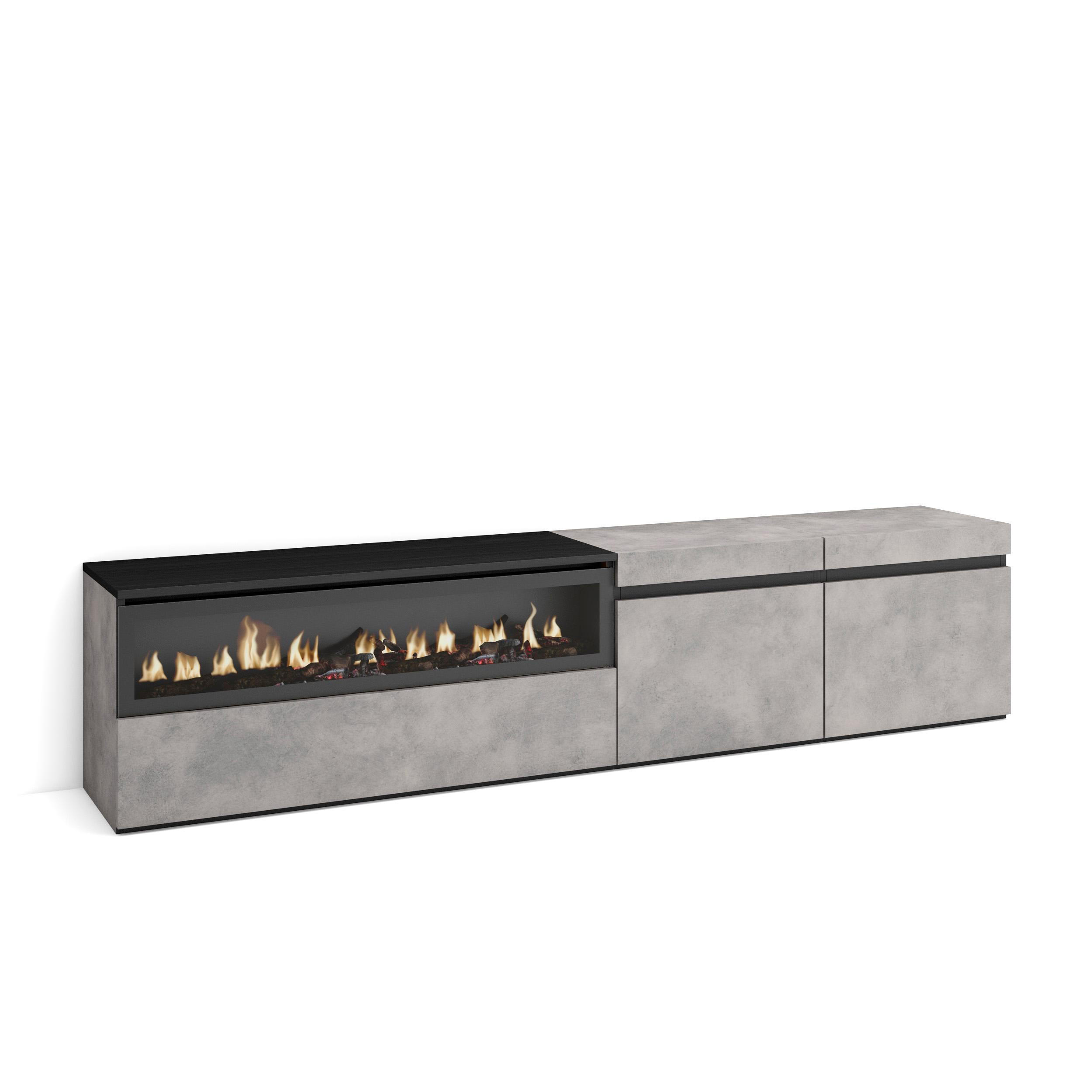 LOWBOARD Elektrokamin, zementgrau, 200/35/45cm - Hellgrau, Holzwerkstoff (200/45/35cm) - Skraut Home