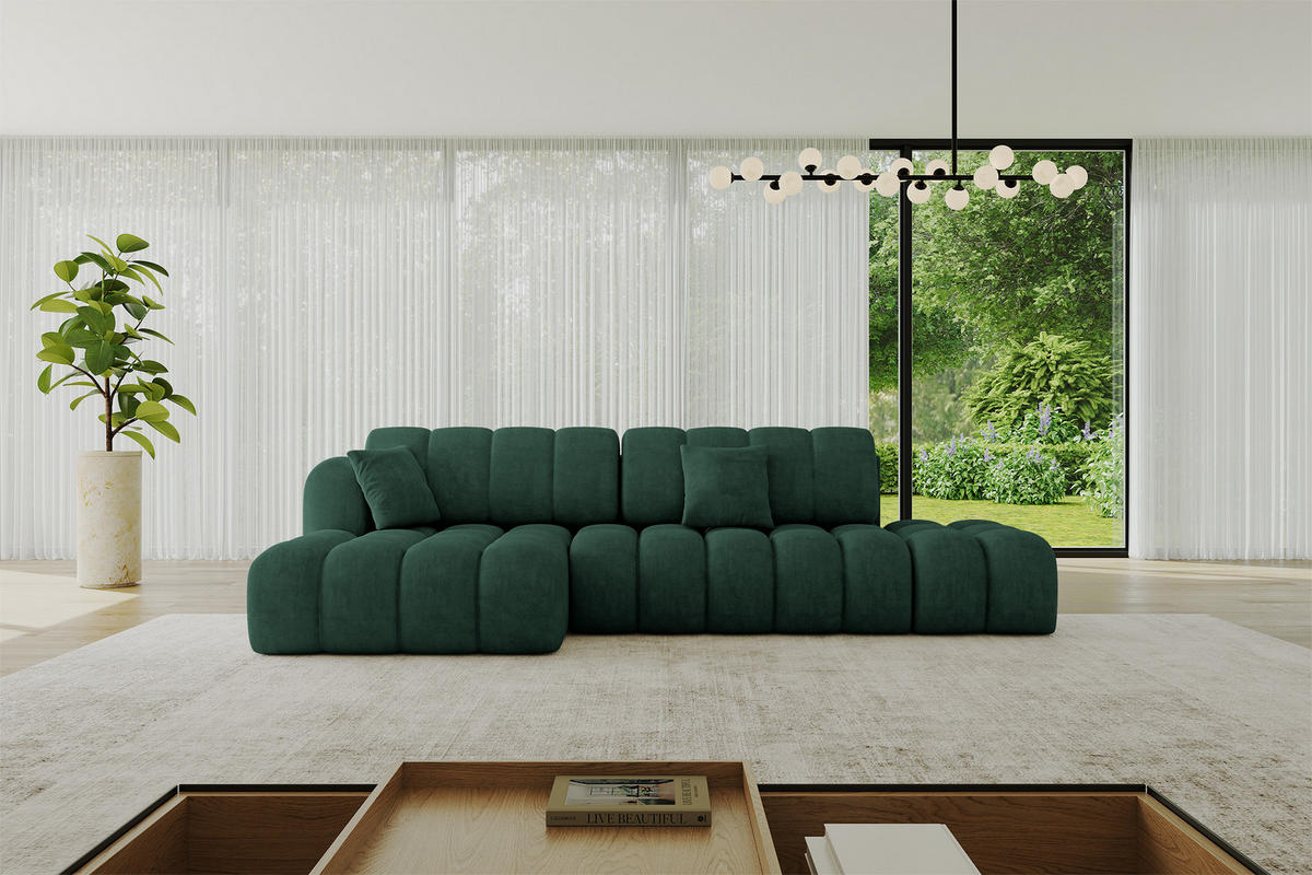ECKSOFA mit Schlaffunktion Ottomane Links OLEA-L2 321x164x75 Grün Velours - Schwarz/Hellgrün, Holzwerkstoff/Kunststoff (321/164cm) - ALTDECOR