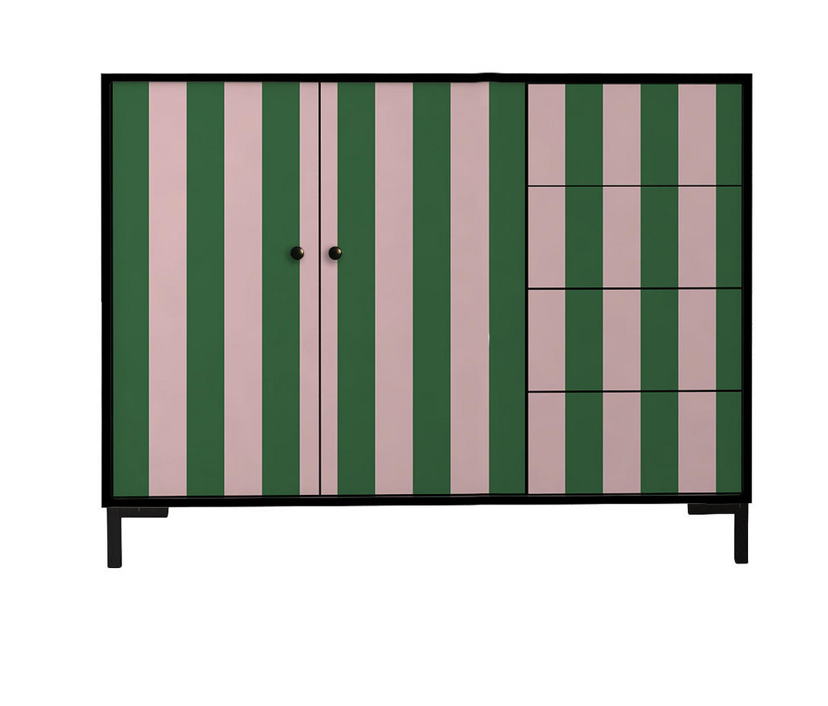 KOMMODE mit 2 Türen und 4 Schubladen aus MDF mit Walddruck WILMA - Pink, Holzwerkstoff (45/84/113cm) - RNT By Really Nice Things