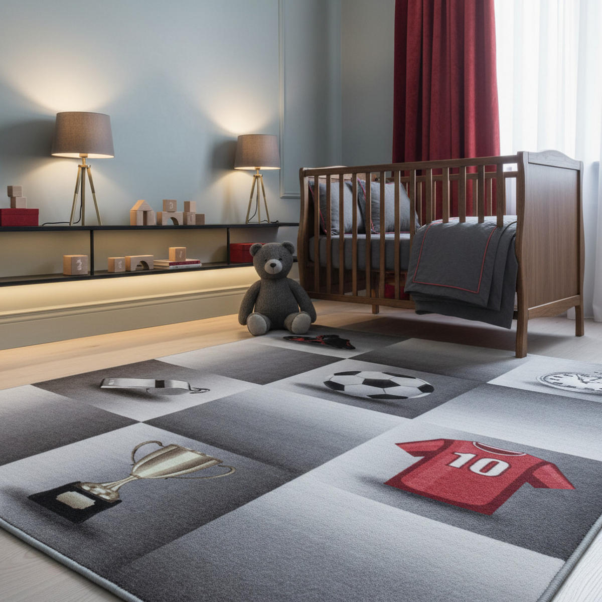 TEPPICH Kinderzimmer Fußball Bunt Waschbar Spielzimmer Strapazierfähig Grau 100x150 cm Flur – TRAUN - Grau, Textil (100/150cm) - KADIMA DESIGN