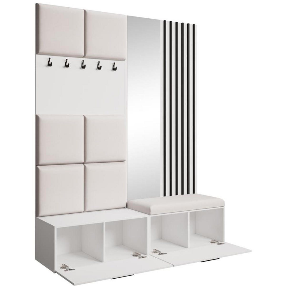 GARDEROBE Margaret I+II 162/203/43 mit gepolsterten Paneelen/Lamellen/Spiegel - Beige/Schwarz, Holzwerkstoff/Kunststoff (162/203/43cm) - Beautysofa