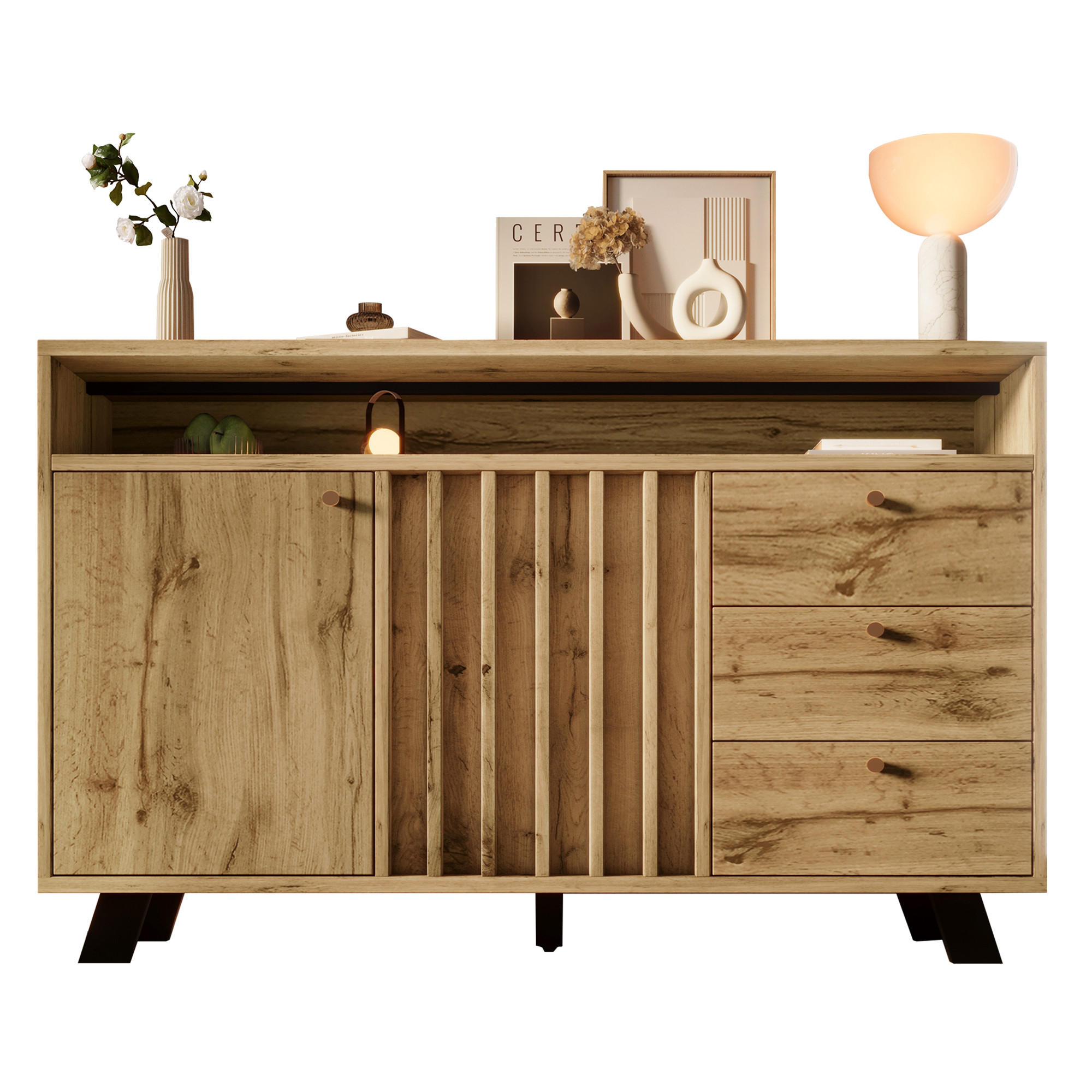 SIDEBOARD Holzoptik Braun, mit 2 Türen, 3 Schubladen und Innenfächern, 120/40/85 cm - Nussbaumfarben, Holzwerkstoff (120/85/40cm) - WISHDOR
