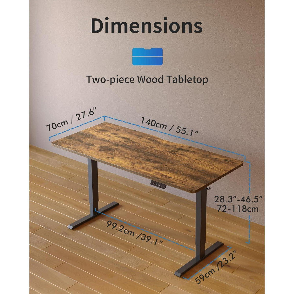 STEH-SITZ Schreibtisch elektrisch höhenverstellbar 140 x 70 cm Braun - Braun, Holzwerkstoff (70/140/72cm)