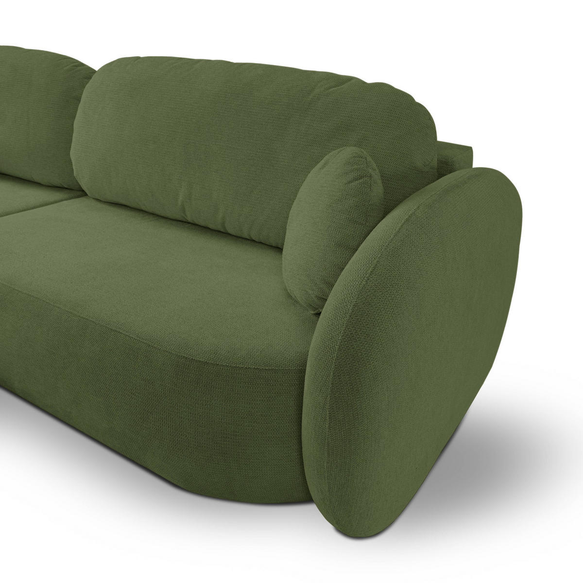 ECKSOFA AMICO L-S Olivgrün Geflochtener Stoff mit Schlaffunktion - Olivgrün, Holz (248/174cm) - MASSENO