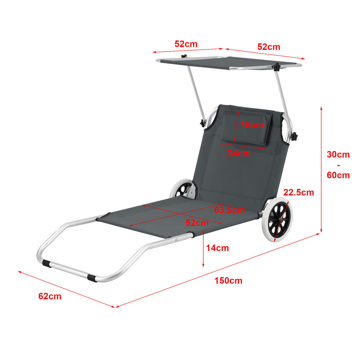 SONNENLIEGE Lazkano - Dunkelgrau, Metall (150/60/52.5cm) - [en.casa]