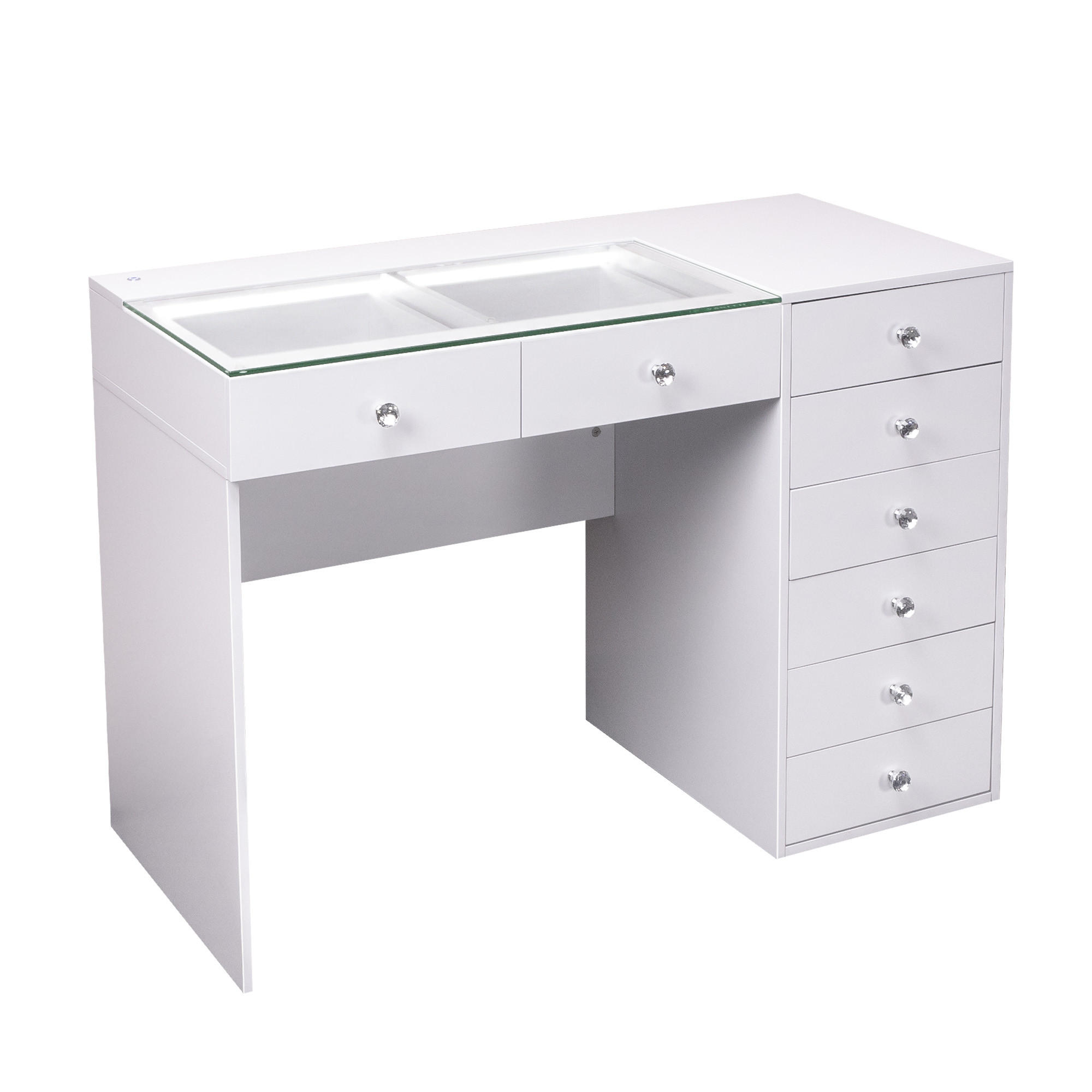 KONSOLENTISCH mit LED 8 Schubladen 120/55/81 CM - Weiß, Holz (120/55/81cm) - VANITII