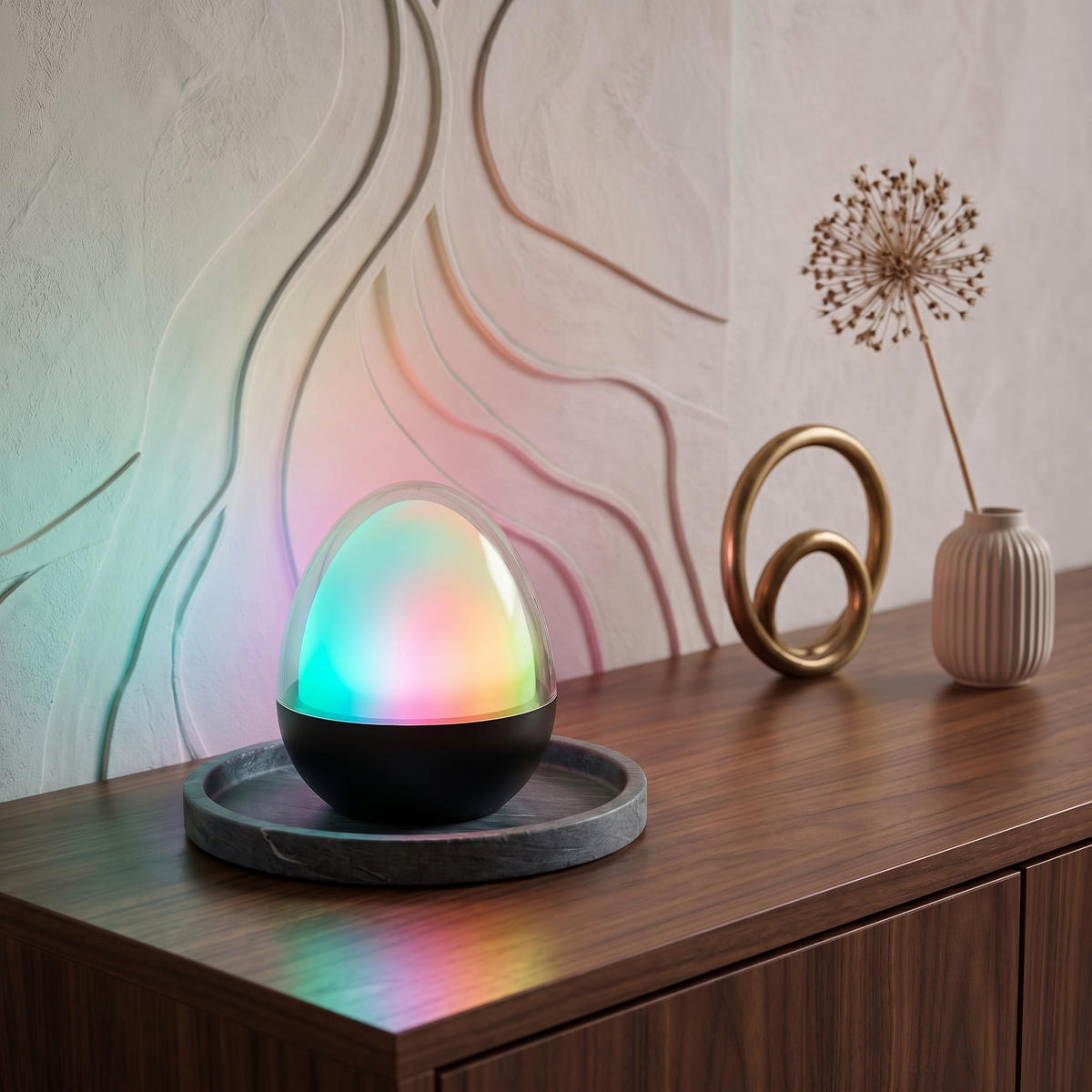 KABELLOSE Tischleuchte OVIE RGB H12cm - Schwarz, Metall (10/10/11.6cm) - Lumisky