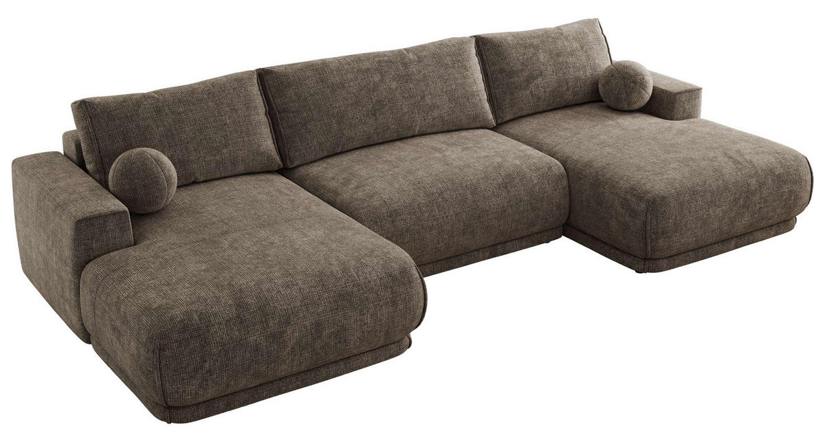 SEDACIA SÚPRAVA RINA U Hnedá Hrubo tkaná ženilka - hnedá/čierna, textil/plast (360/85/170cm) - MKS